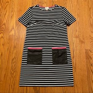 Striped Dress with Faux Leather Pockets